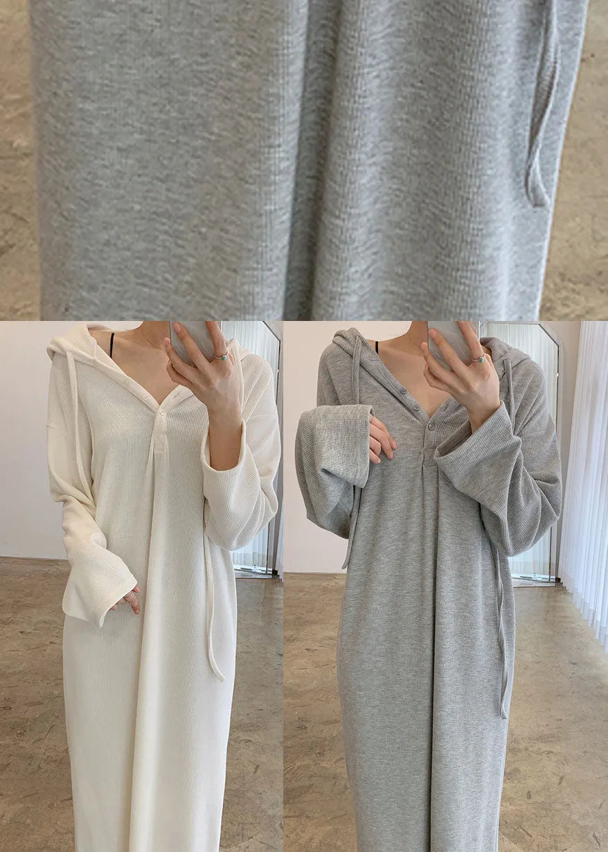 French Grey Hooded Maxi Dresses Spring