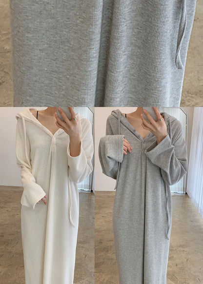 French Grey Hooded Maxi Dresses Spring