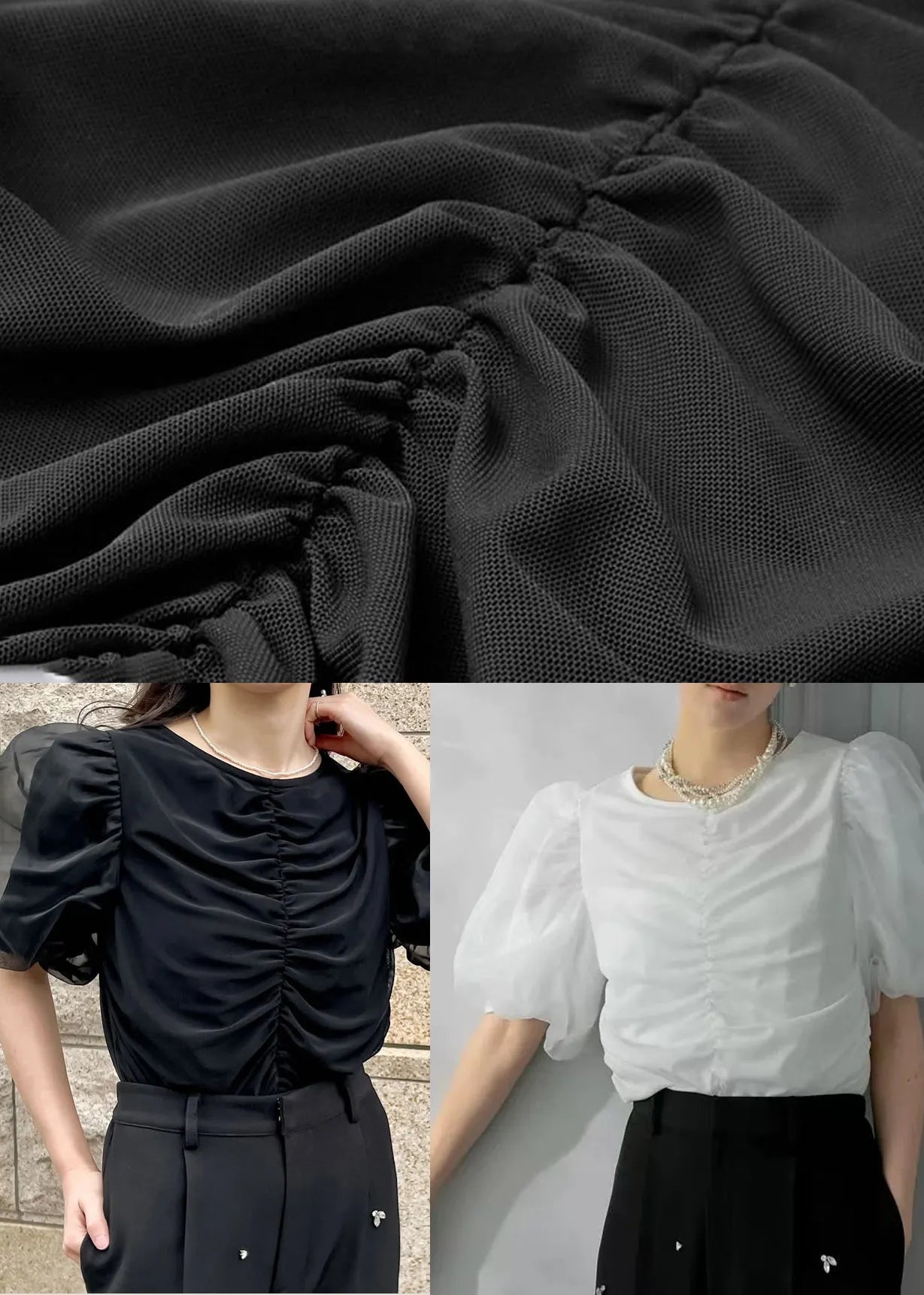 Black Puff Sleeve Wrinkled Cotton Tanks