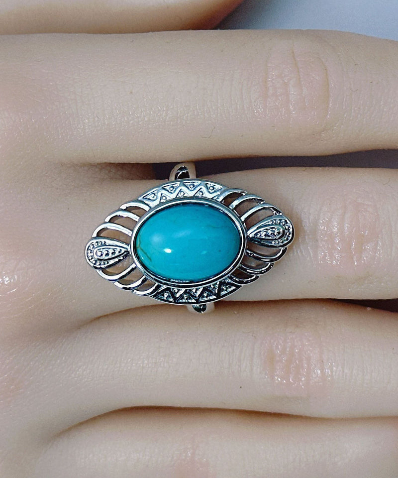 Blue Sterling Silver Turquoise Hollow Out Rings