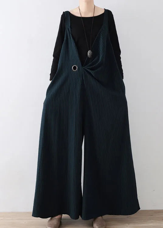 Diy Green Striped Tie Waist Wide Leg Jumpsuits Fall