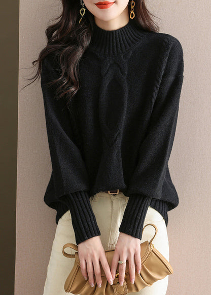 Coffee Half Hign Neck Thick Patchwork Knitted Sweaters Fall
