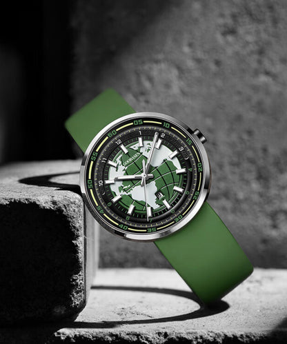 Fine Green Silicone Rubber Tempered Glass Luminous Watch