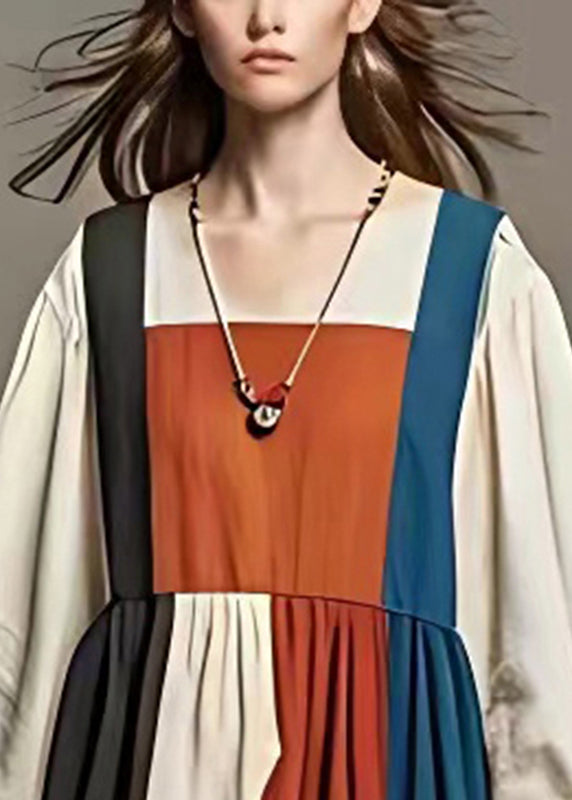 Colorblock Oversized Patchwork Cotton Dresses Fall