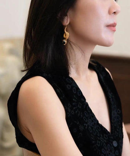 Retro Gold 14k Gold Black Agate Emerald Snakelike Drop Earrings