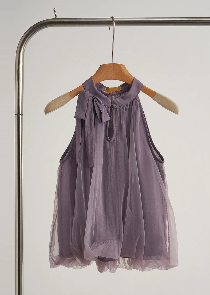 Lavender Cold Shoulder Print Tulle Two Pieces Set Summer