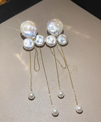 Gold Alloy Pear Tassel Drop Earrings