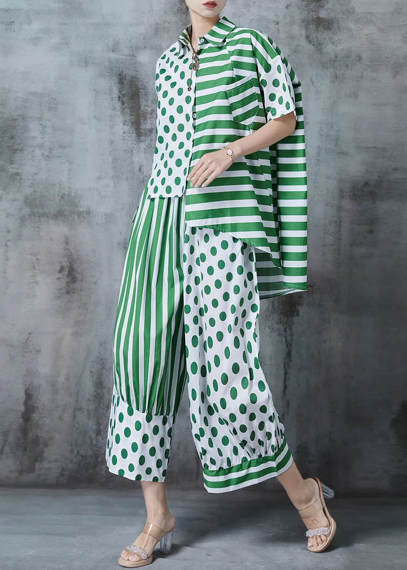 Green Asymmetrical Patchwork Print Cotton Two Pieces Set Summer
