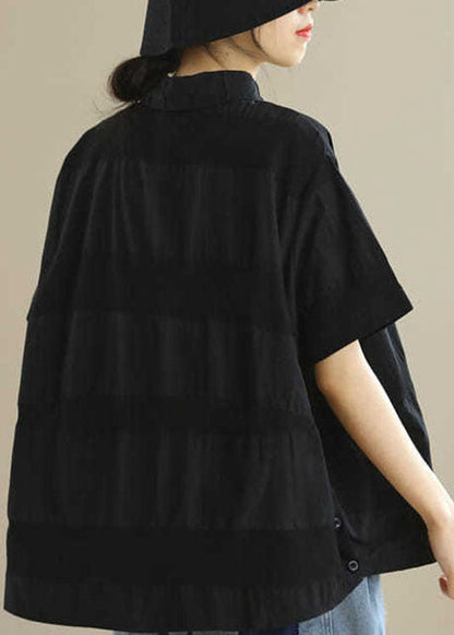 Black Peterpan Collar Button Loose Fall Shirts Half Sleeve