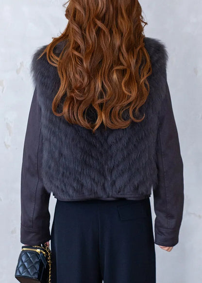 Grey Patchwork Leather and Fur Waistcoat Sleeveless