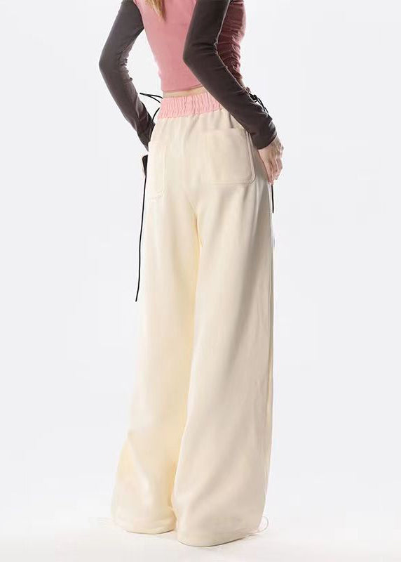 American Style Apricot Graphic Drawstring Cotton Straight Pants Spring