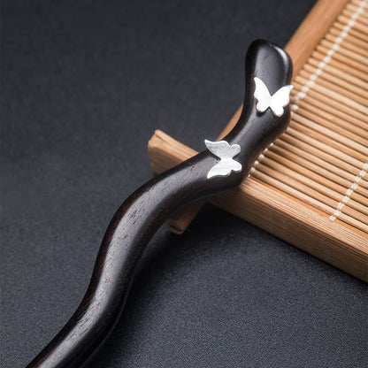 Ebony Butterfly Hairpin 925 Silver | Chinese Style Relaxation