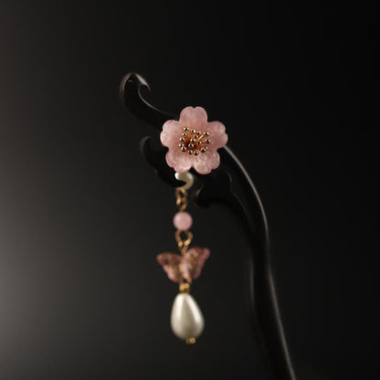Ebony Flower Butterfly Blessing Hairpin | Chinese Hairpin