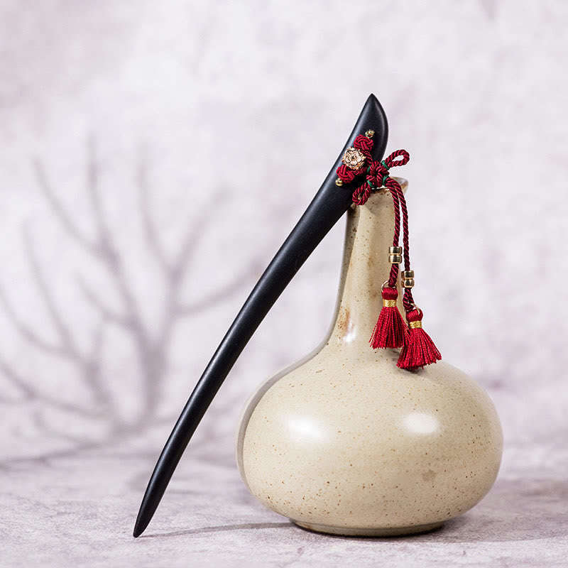 Ebony Hairpin With Red String Tassel for Protection & Luck