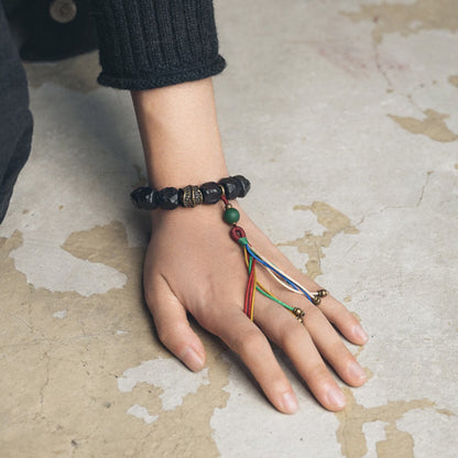 Ebony Wood and Copper Peace Wrist Mala Bracelet 15-18cm