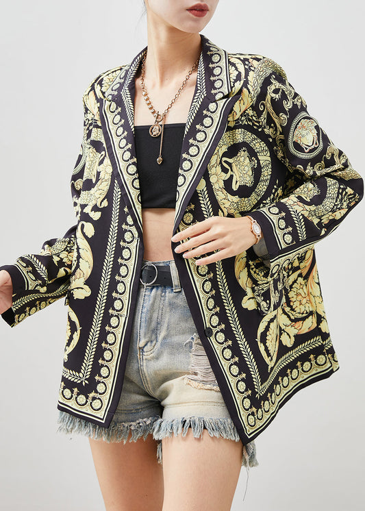 Black Original Design Print Spandex Coat Spring