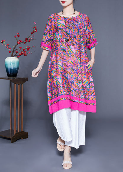 Rose Oversized Print Linen Silk Robe Dresses Summer