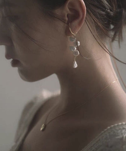 White Alloy Asymmetric Pearl Drop Earrings