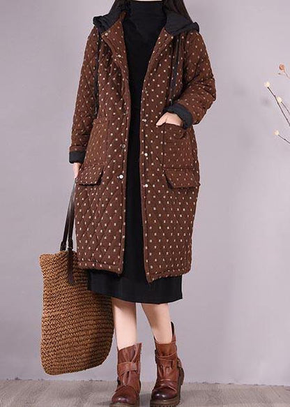 Chocolate Coat Hooded Pockets Outwear