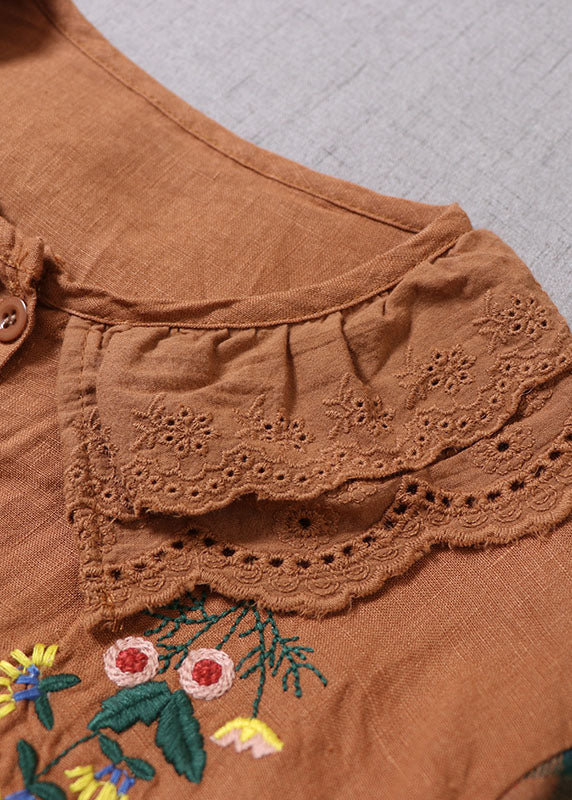 Green Embroideried Plaid Cotton Shirt Top Spring