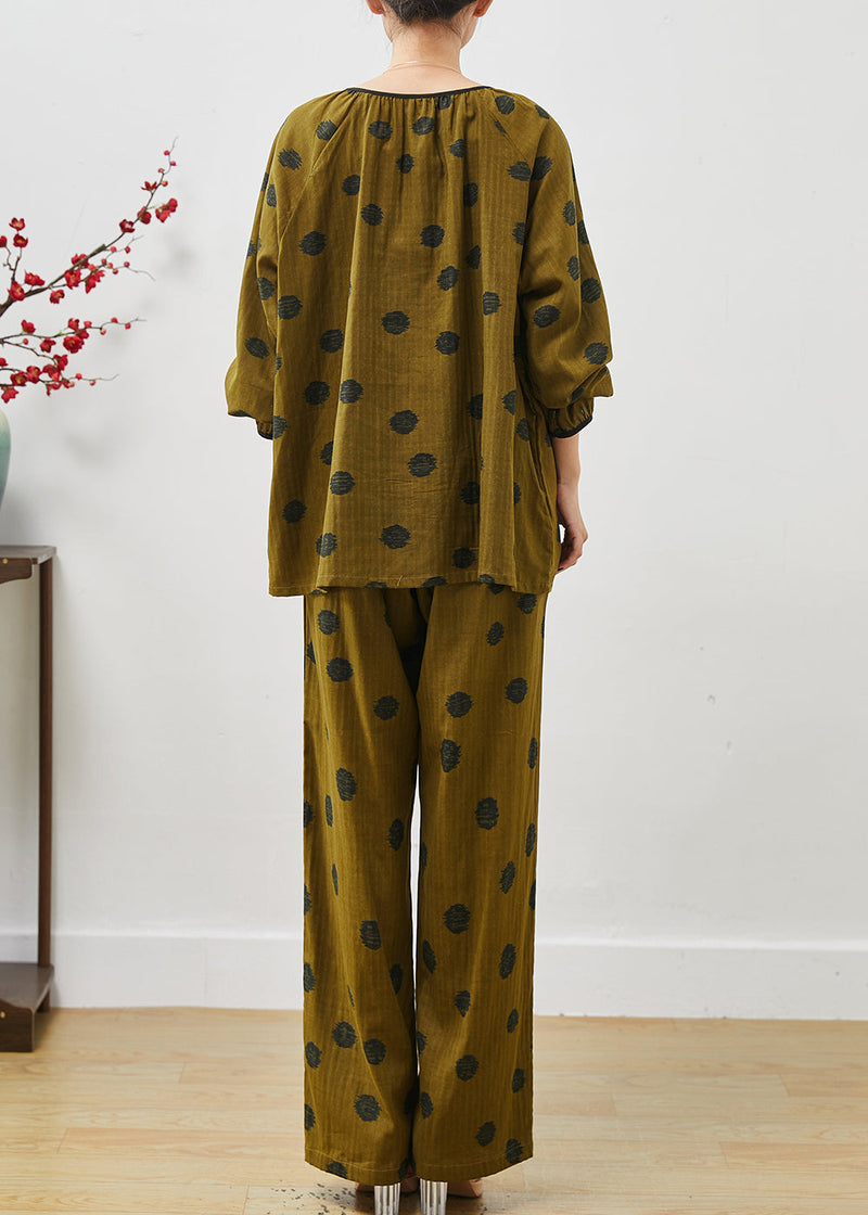 Dull Green Print Cotton Two Pieces Set Oversized Fall