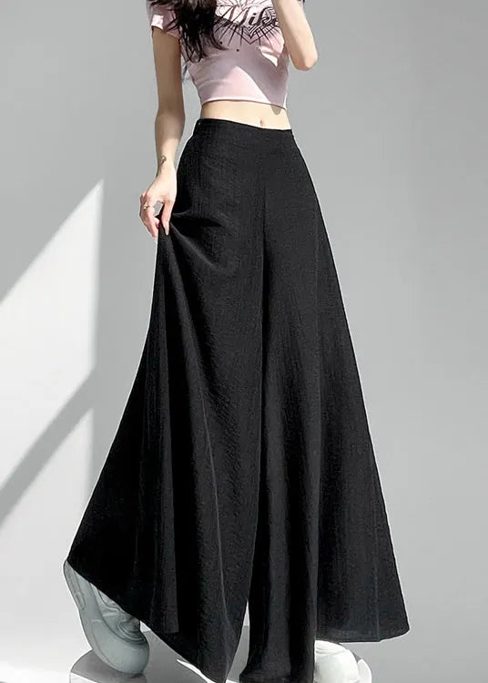 Black Thin Cotton Summer Wide Leg Pant High Waist