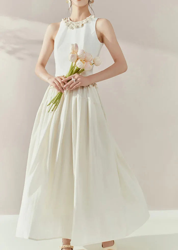 Fine White O-neck Tassel Patchwork Long Dresses Summer