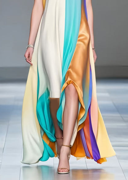 Asymmetrical Patchwork Silk a Line Dresses Sleeveless