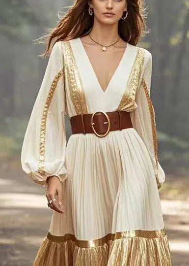 Diy Apricot Cinched Patchwork Gradient Color Party Dress Spring