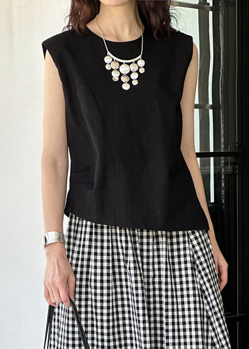 Black Cozy Linen Tops O Neck Summer