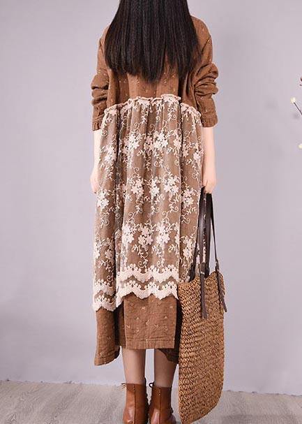 Patchwork Lace Spring Clothes for Catwalk Chocolate Print Long Dresses