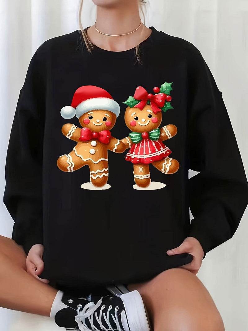 Sweatshirt with Christmas Print Cotton Gingerbread Men Design