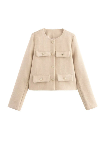 European and American Style Green O Neck Button Short Coat Spring