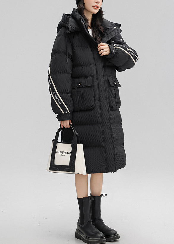 Black Hooded Patchwork Duck Down Winter Coats
