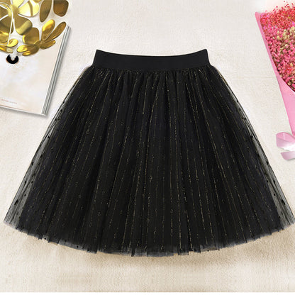 Black a Line Tulle Sequins Skirts Summer