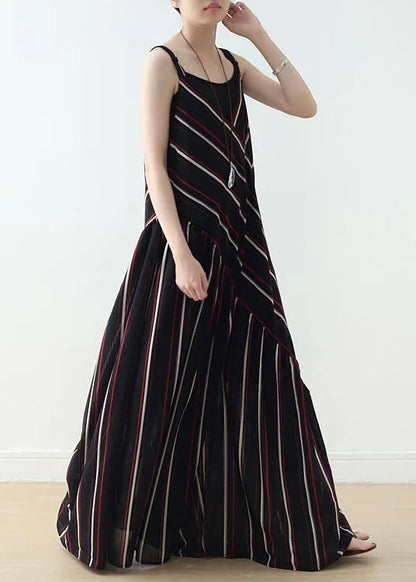 Summer New Sling Large Chiffon Black Striped Jumpsuit