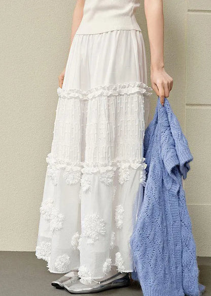White Ruffled High Waist Cotton Skirts Summer