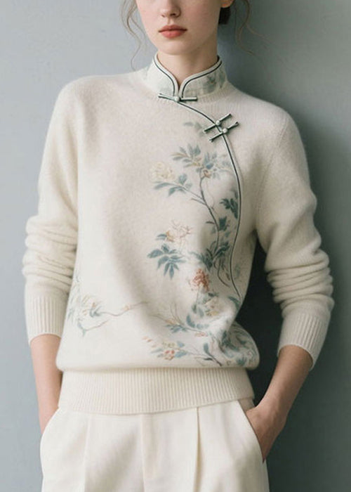 White Thick Knit Sweater Stand Collar Winter