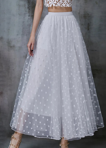 White Print Exra Large Hem Tulle Skirts Summer