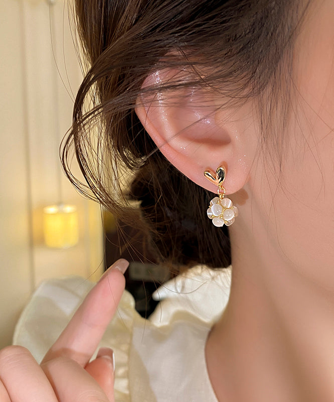 Diy White Copper Alloy Love Cat Eye Stone Stud Earrings