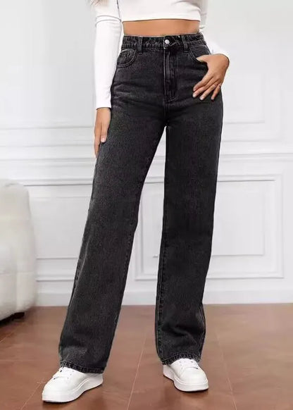 Blue Pockets Patchwork Straight Jeans Fall