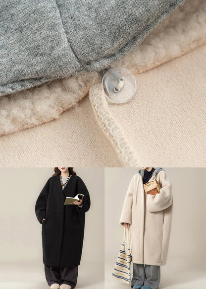 Black Hooded Zippered Patchwork Teddy Faux Fur Coat Winter