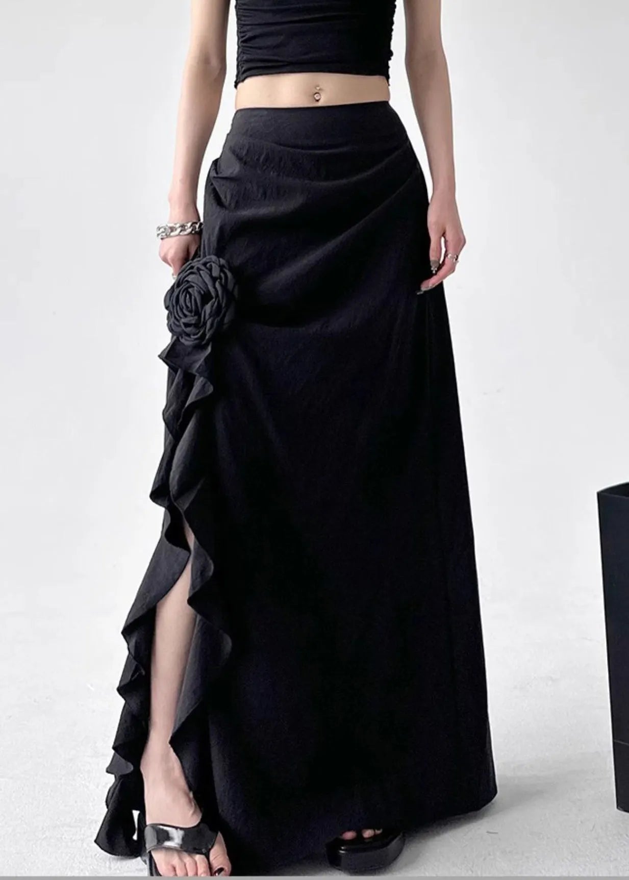 White Side Open High Waist Cotton Skirts Fall