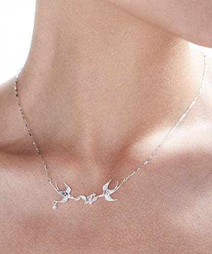 Natural White Freshwater Pearl Zircon Double Swallow Silver Plated Choker