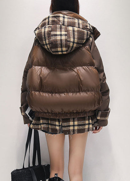 Coffee Hooded False Two Pieces Duck Down Puffer Jacket Winter