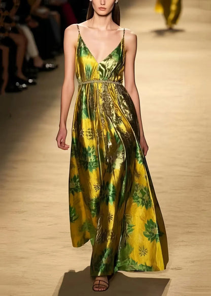 Fluorescent Green Print Silk Vestidos Dress Summer