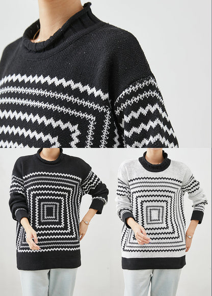 Black Oversized Print Knit Sweaters Winter