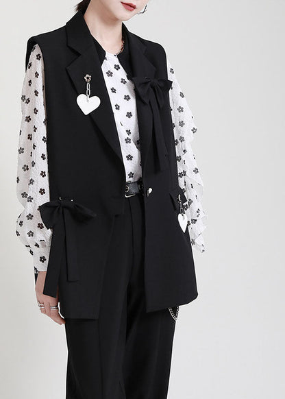 Loose Black Peterpan Collar Button Bow Fall Sleeveless Vest