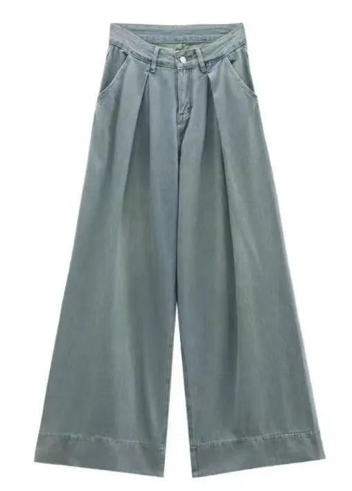 Blue Button Pockets High Waist Denim Pants Summer