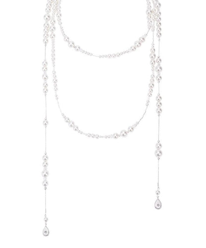 White Sterling Silver Crystal Pearl Starry Sky Gratuated Bead Necklace